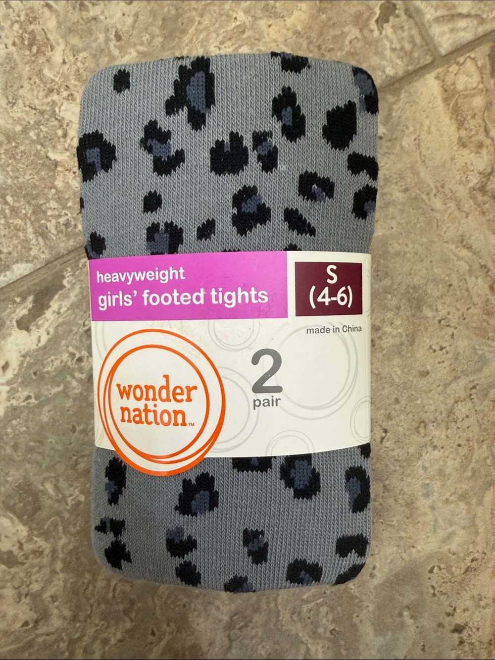 NWT Size Small (4-6) wonder nation Gray and Black Leopard Print Footed Tights
